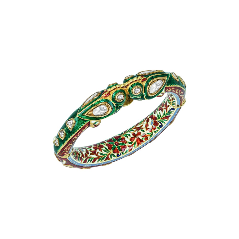 Polki Bangle with Red and Green Enamel Meenakari